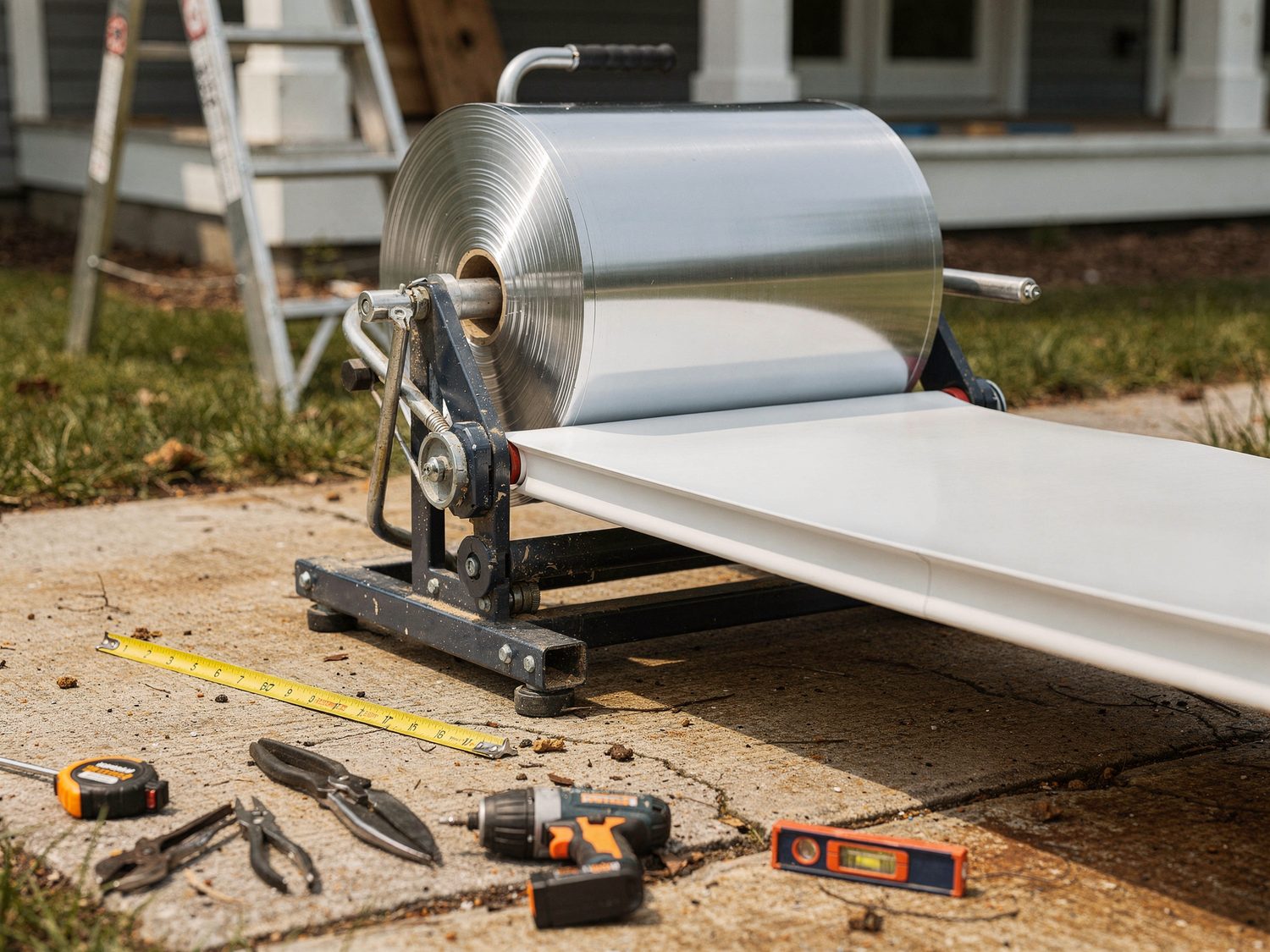 Gutter installer measuring a fascia line in Naples, FL